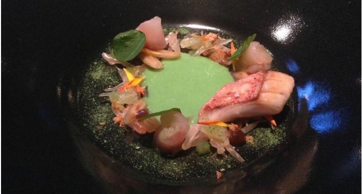 Ceviche Fermented burdock root & green pomelo celery, Rutz Restaurant, Berlino