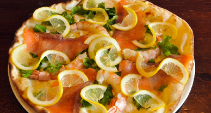 pizza con gamberetti